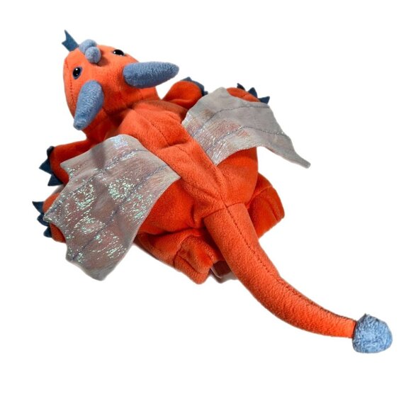 Caltoy Dragon 13" Plush Hand Puppet Orange Blue Sparkle Wings Stuffed Toy - Picture 6 of 10